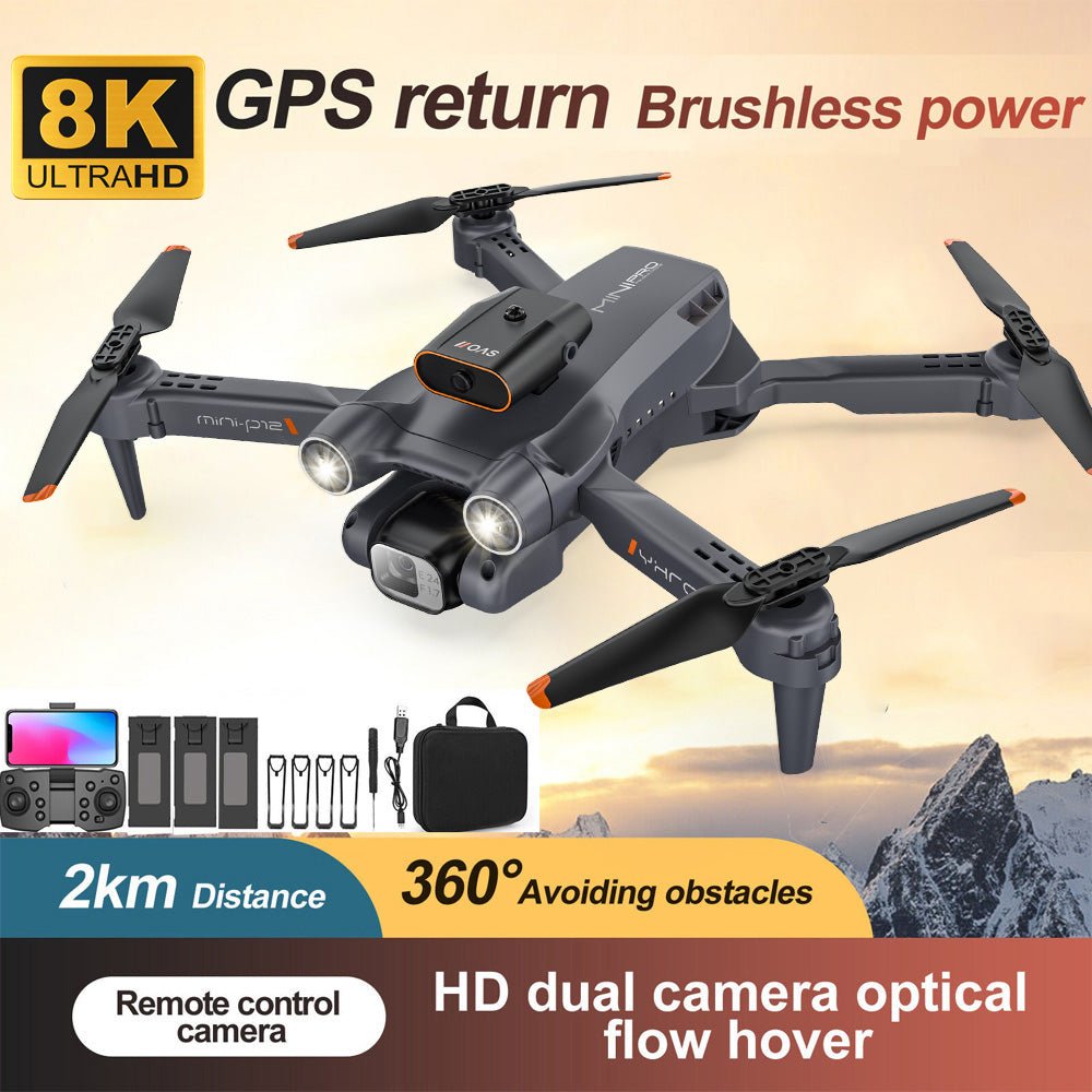 8K GPS Foldable Drone Obstacle Avoidance Dual HD Camera Brushless RC Quadcopter - Smart Ware Co