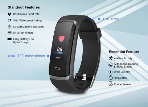 SmartWare Core Waterproof Sports Smart Fitness Tracker Watch with Heart Rate & Blood Pressure - Smart Ware Co