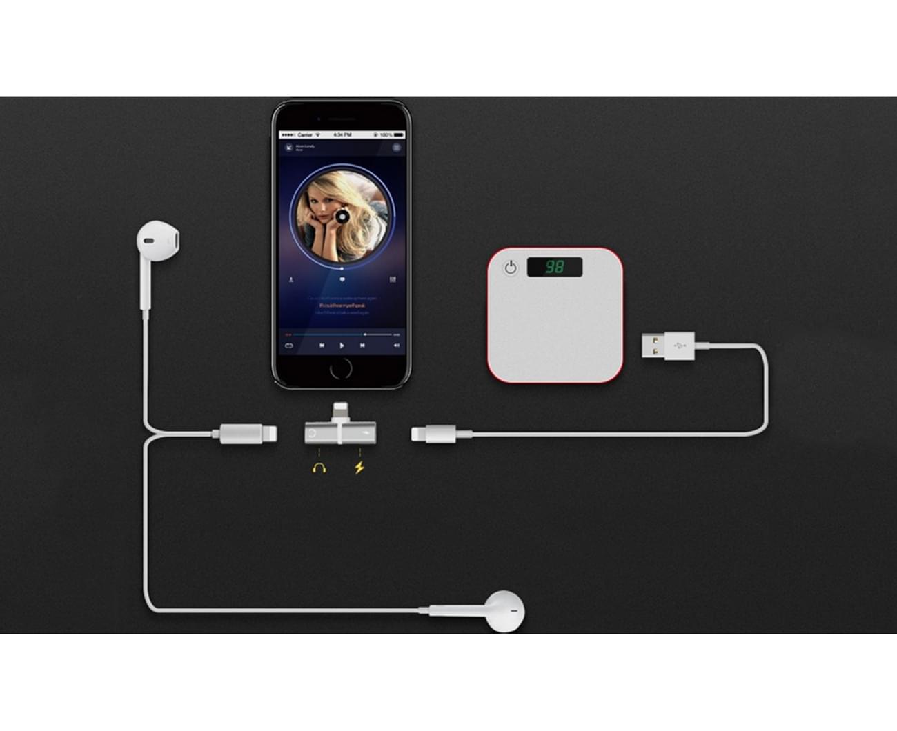 Double Lightning Audio and Charging Adapter for iPhone 7/8/X - Black - Smart Ware Co