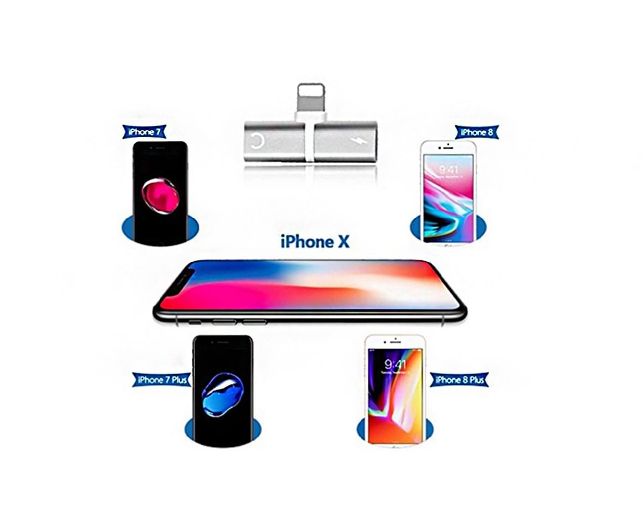 Double Lightning Audio and Charging Adapter for iPhone 7/8/X - Black - Smart Ware Co