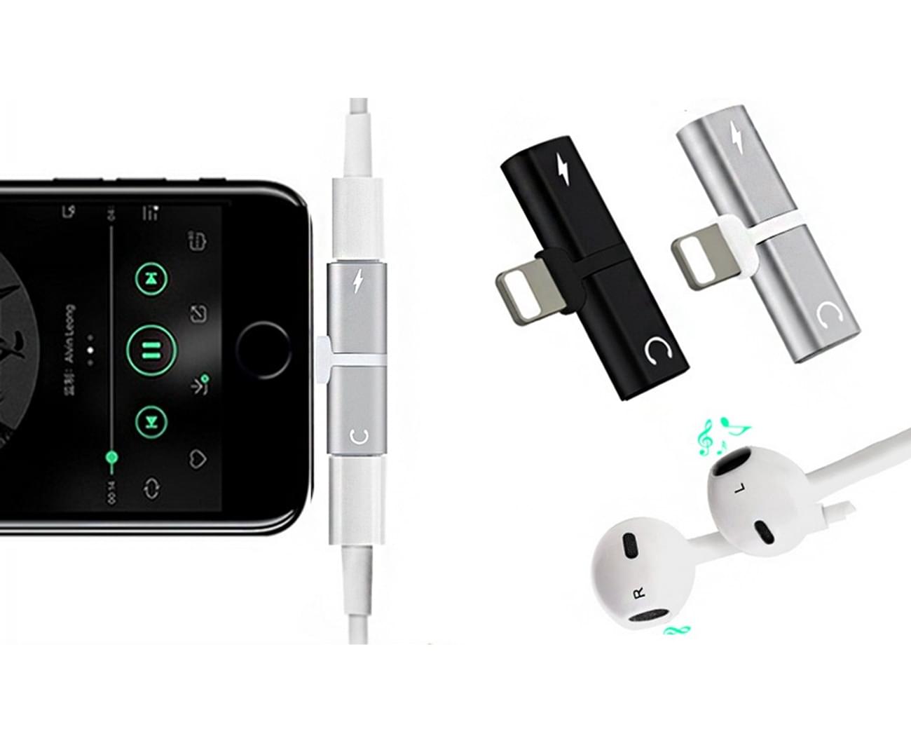 Double Lightning Audio and Charging Adapter for iPhone 7/8/X - Black - Smart Ware Co