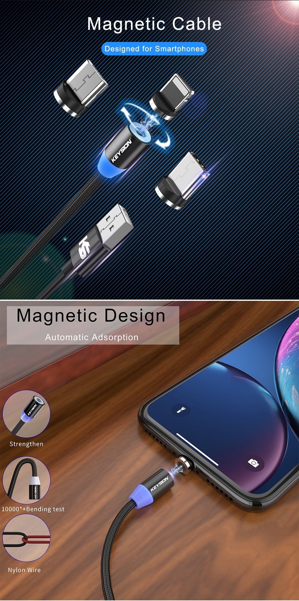 LED Magnetic USB Cable Fast Charging for all Types of Charging Port - Smart Ware Co